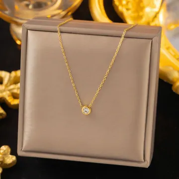 Gold Plated Mini Crystal Pendant Necklace 